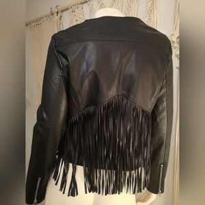 Vegan Friendly Faux Leather Fringe Jacket Size M